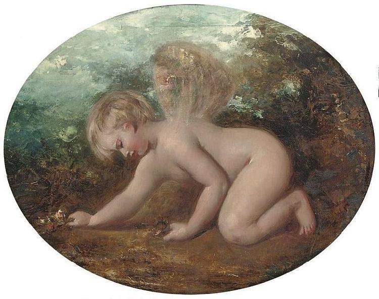 William Etty A putto collecting flowers Sweden oil painting art